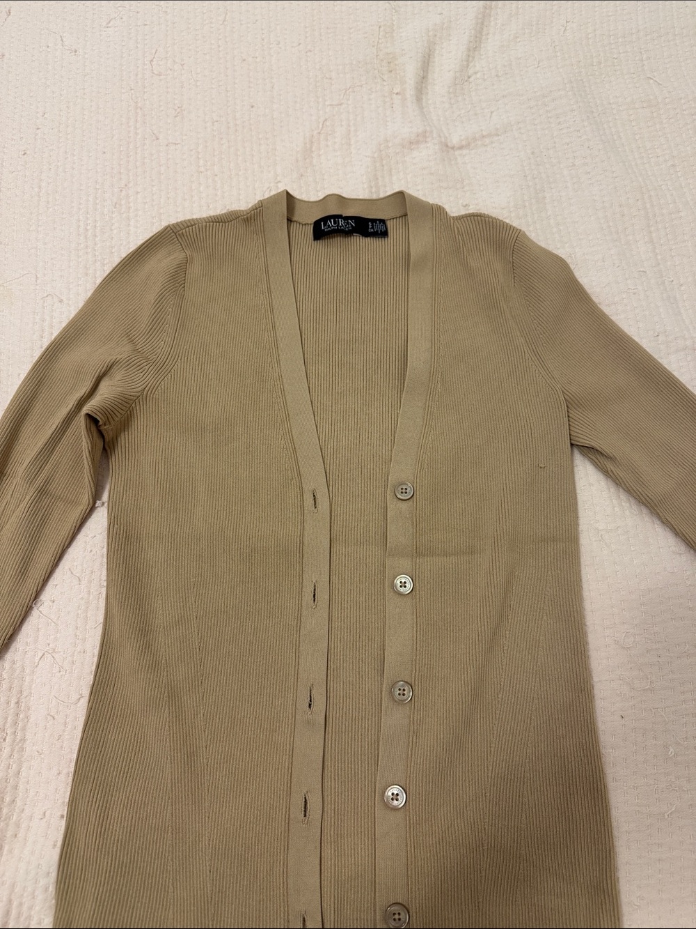 Lauren Ralph Lauren Beige Ribbed Button-Front Women's Cardigan